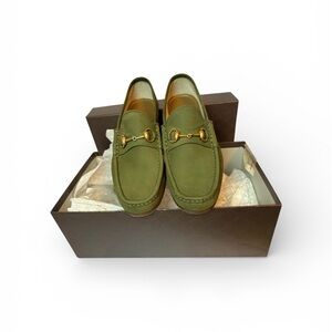 Gucci Horsebit Suede Loafers Olive Green Mens Size 8 Made in Italy
